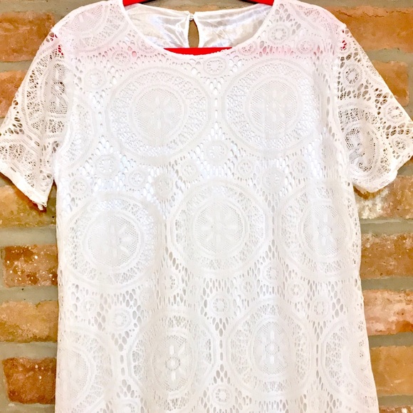 A-Line Embroidered Floral Lace White Dress - Sz XL - Picture 3 of 8
